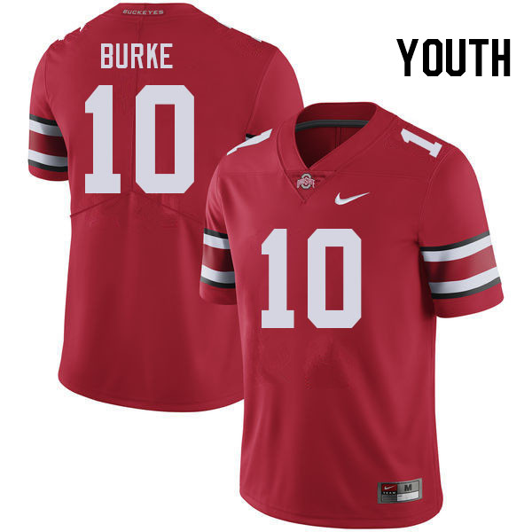 Ohio State Buckeyes Denzel Burke Youth #10 Red Authentic Stitched College Football Jersey